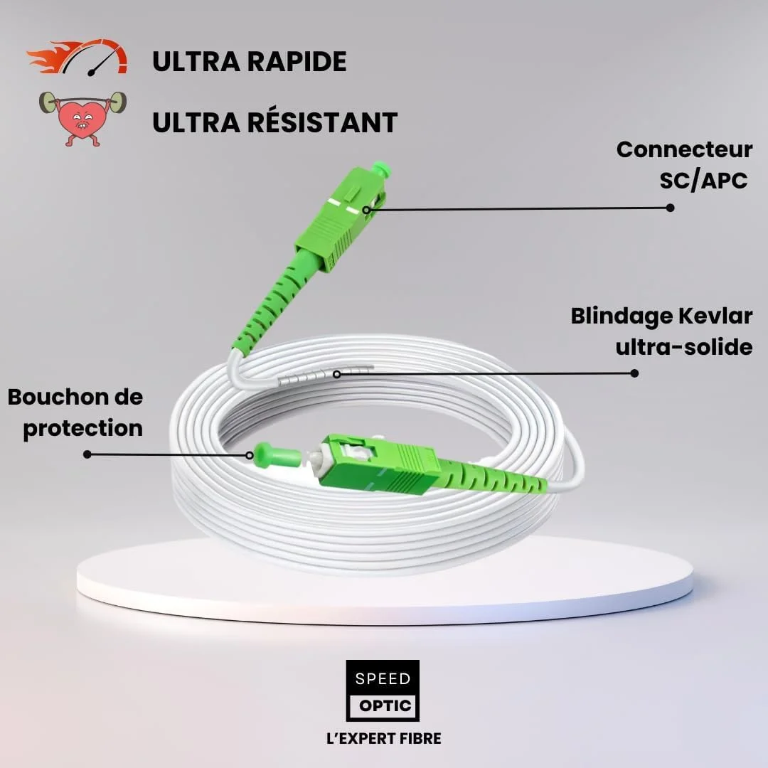 کابل فیبر نوری پرسرعت SC/APC به SC/APC - مناسب برای Bouygues Orange Fibre - طول 10 متر کابل فیبر نوری پرسرعت SC/APC به SC/APC - مناسب برای Bouygues Orange Fibre - طول 10 متر