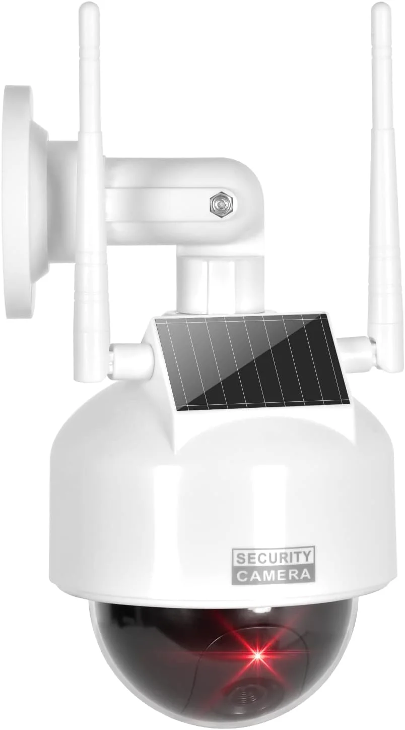 دوربین مداربسته جعلی خورشیدی BNT برای فضای باز، دوربین های نظارتی شبیه سازی شده با نور LED قرمز چشمک زن و برچسب دوربین مداربسته، دوربین گنبدی جعلی برای امنیت خانه و مشاغل در داخل و خارج از منزل