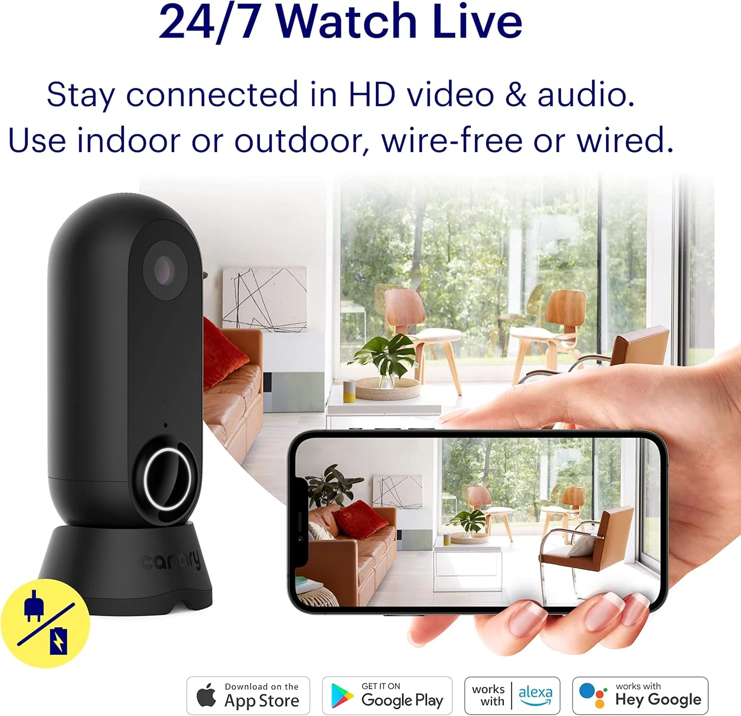 دوربین امنیتی خانگی انعطاف پذیر Canary Flex مناسب فضای داخلی و خارجی به همراه سرویس ویژه رایگان 1 ساله شامل قابلیت ضد آب و هوا، بدون سیم یا با اتصال مستقیم، قابلیت مکالمه دو طرفه، سابقه ویدئویی 30 روزه، سازگار با الکسا، گوگل، مانیتور کودک، وای فای، مشکی دوربین امنیتی خانگی انعطاف پذیر Canary Flex مناسب فضای داخلی و خارجی به همراه سرویس ویژه رایگان 1 ساله شامل قابلیت ضد آب و هوا، بدون سیم یا با اتصال مستقیم، قابلیت مکالمه دو طرفه، سابقه ویدئویی 30 روزه، سازگار با الکسا، گوگل، مانیتور کودک، وای فای، مشکی