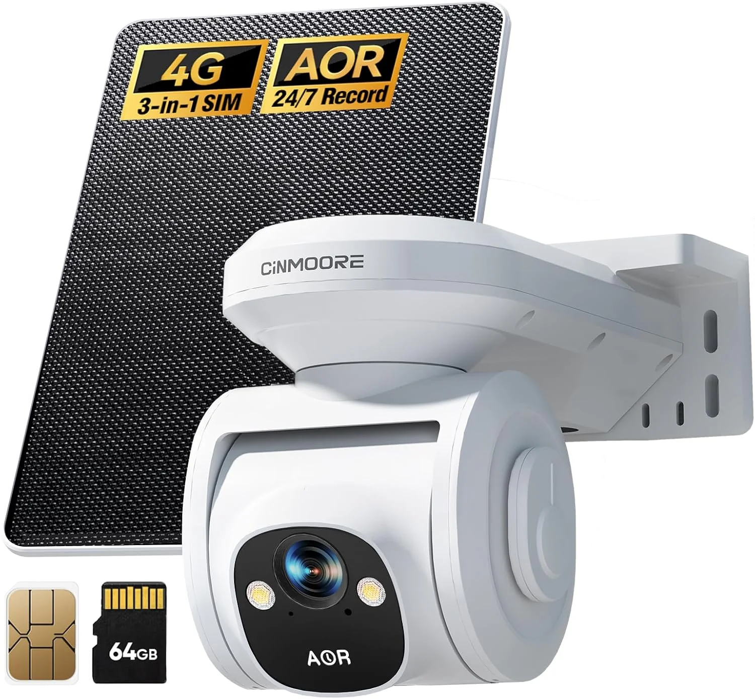 دوربین های امنیتی سلولی 4G LTE بی سیم فضای باز، دوربین مداربسته خورشیدی 2.5K بدون وای فای برای امنیت خانه، ردیابی هوش مصنوعی PTZ دید در شب رنگی، سیم کارت/کارت SD 64 گیگابایتی، مقاوم در برابر سرما، ضبط شبانه روزی AOR