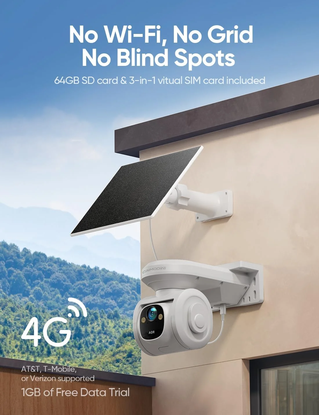 دوربین های امنیتی سلولی 4G LTE بی سیم فضای باز، دوربین مداربسته خورشیدی 2.5K بدون وای فای برای امنیت خانه، ردیابی هوش مصنوعی PTZ دید در شب رنگی، سیم کارت/کارت SD 64 گیگابایتی، مقاوم در برابر سرما، ضبط شبانه روزی AOR