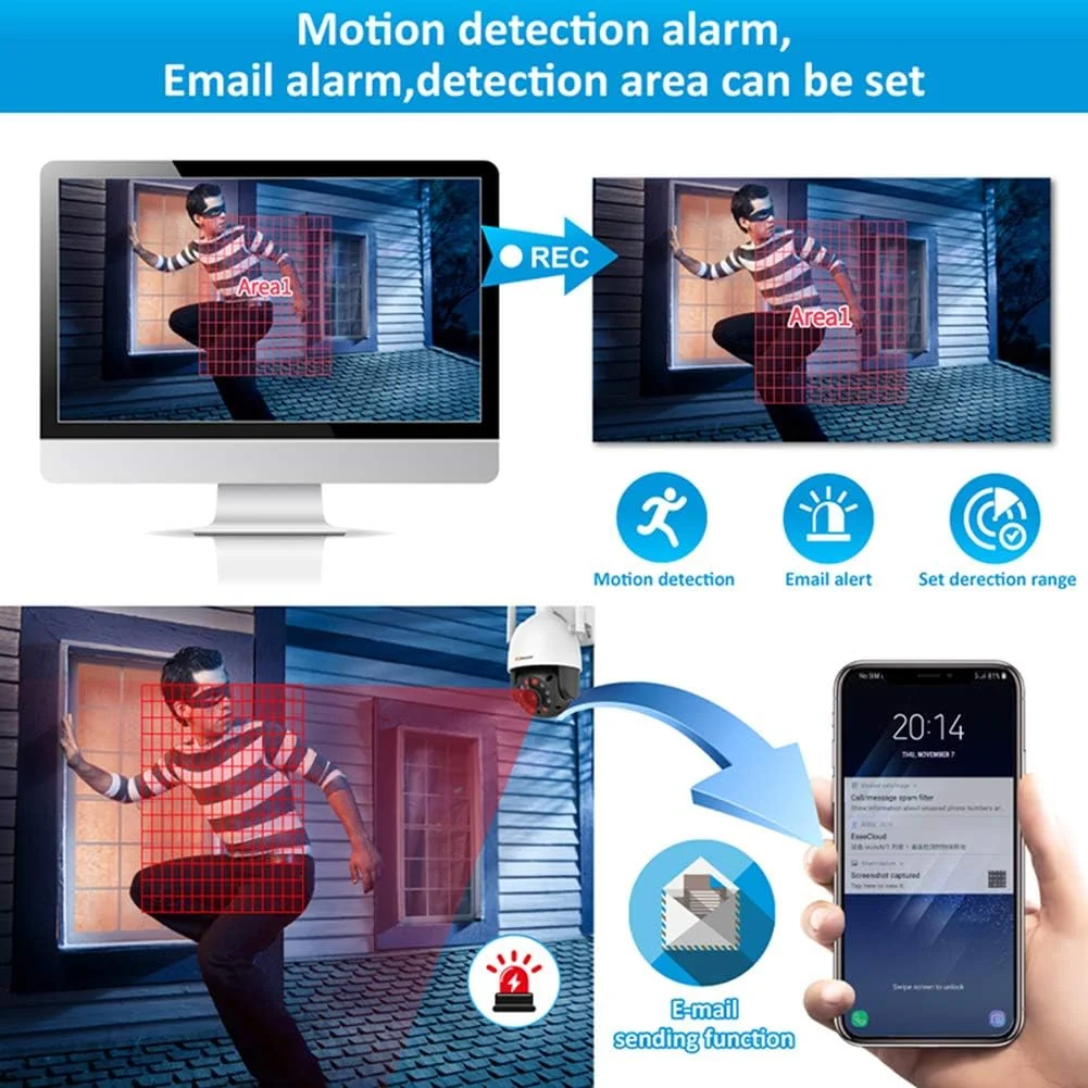 دوربین مداربسته وای فای CLX 1080P Camhi IP، 2 مگاپیکسل، دام، مناسب فضای باز، دارای صدای دو طرفه، نظارت تصویری بی سیم، ضد آب، قابلیت چرخش افقی/عمودی، WIFI + کارت حافظه 32 گیگابایتی دوربین مداربسته وای فای CLX 1080P Camhi IP، 2 مگاپیکسل، دام، مناسب فضای باز، دارای صدای دو طرفه، نظارت تصویری بی سیم، ضد آب، قابلیت چرخش افقی/عمودی، WIFI + کارت حافظه 32 گیگابایتی