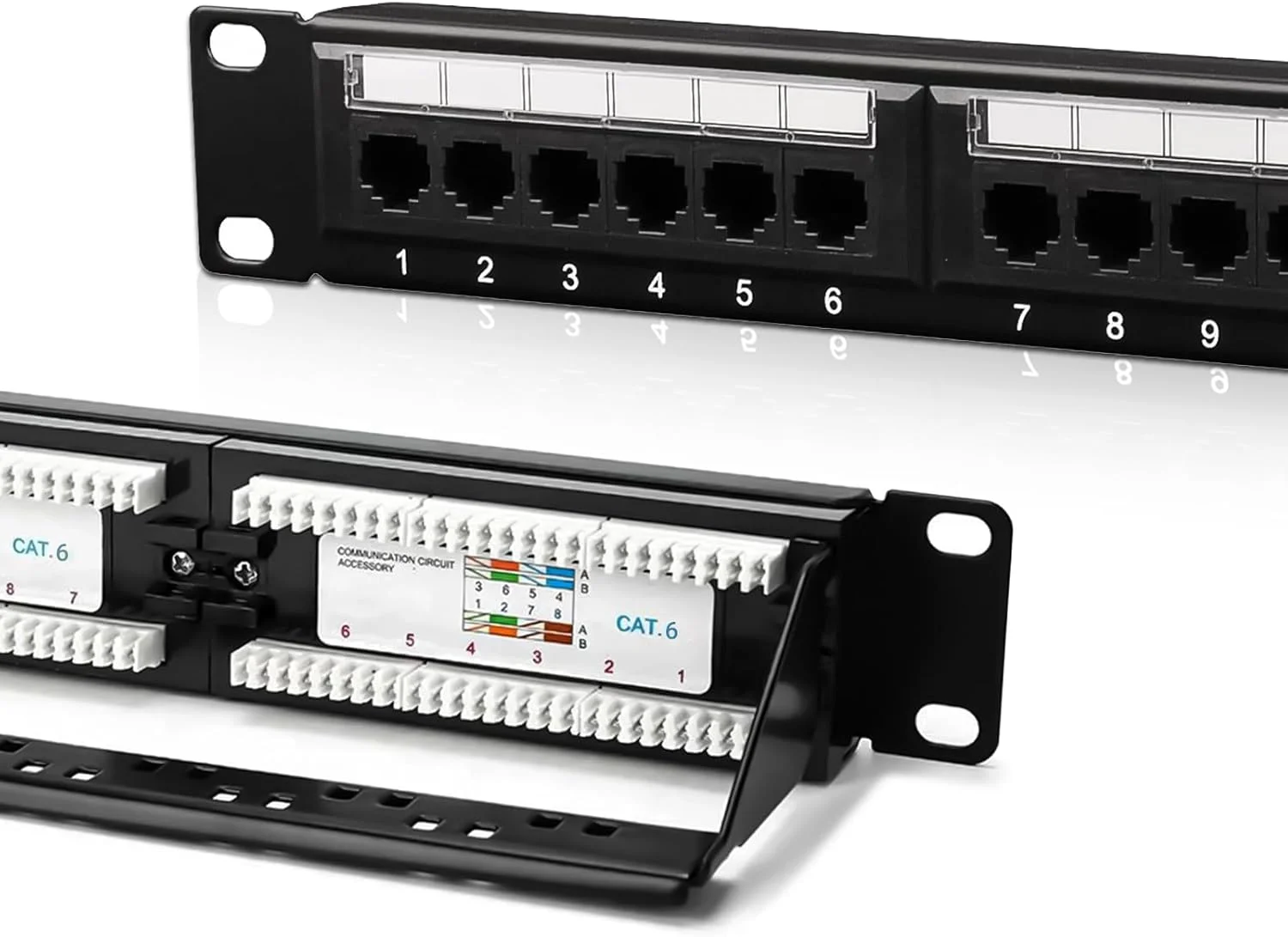 پچ پنل Cat6، ۲۴ پورت، UTP 1U، پنل شبکه قابل نصب در رک ۱۹ اینچی، طراحی یکپارچه با مدیریت کابل داخلی، پنل پانچ دان اترنت گیگابیتی (سازگار با ابزار نوع ۱۱۰)