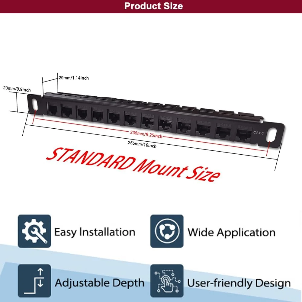 پچ پنل Cat6 رک 12 پورت 0.5U، قاب مدیریت کابل دوشاخه مستقیم پورت کابل شبکه Rj45 Pro، انتقال پایدار با سرعت بالا برای رک مونت T1، رک سرور 10 اینچی، کابینت شبکه و غیره