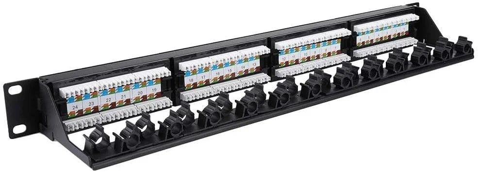 پنل پچ 24 پورت Cat5E، پنل پچ داده قابل نصب 24 پورت با روکش طلا، رک کابل پرسرعت CAT6 CAT-6، برای سیم کشی جریان ضعیف و ساخت اتاق ماشین