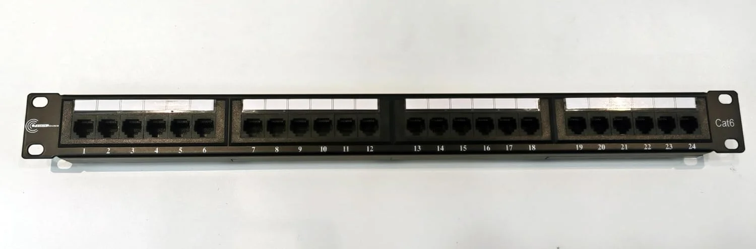 پنل پچ 24 پورت Cat6 با پشتیبانی از 10G، پنل پچ شبکه UTP 19 اینچ، پنل پچ اترنت 1U قابل نصب روی دیوار، بلوک پانچ پایین برای کابل کشی Cat6، Cat5e، Cat5 (24 پورت)