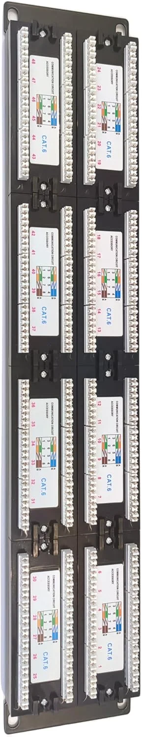 پچ پنل 48 پورت Cat6 با پشتیبانی از 10G، پچ پنل شبکه UTP 19 اینچ، پچ پنل اترنت 2U قابل نصب روی دیوار، بلوک پانچ برای کابل کشی Cat6، Cat5e، Cat5 (48 پورت)