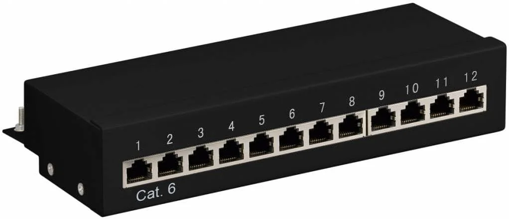 پنل پچ رومیزی/دیواری Goobay 69307 CAT 6، دارای 12 پورت، مشکی