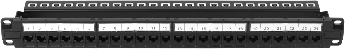 پنل پچ 24 پورت Cat6 - پنل شبکه 1U قابل نصب در رک و آماده برای 10G با کوپلرهای عبوری و جک های کیستون | سازگار با Cat6/Cat5e/Cat5 | بک بار جداشدنی 19 اینچی، بسته 2 عددی