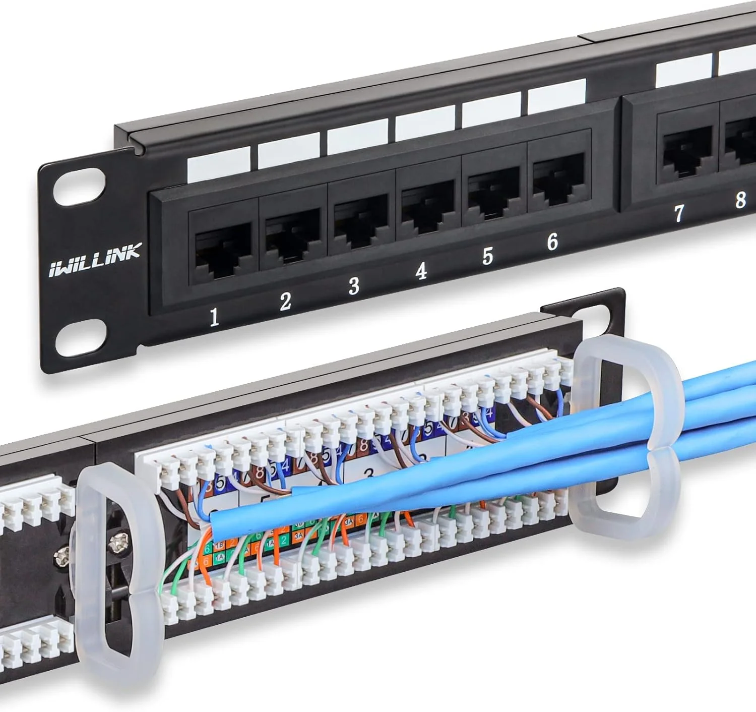 پنل پچ 24 پورت Cat6 iwillink، پنل شبکه کیستون RJ45 10 گیگابیت بر ثانیه برای نصب در رک یا دیوار، ایده آل برای اتصالات گیگابیتی اترنت