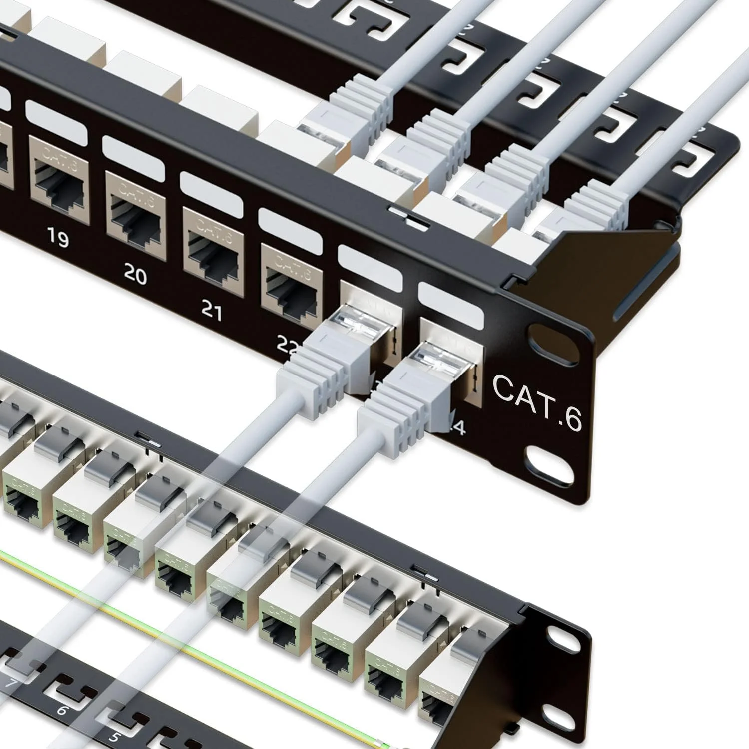 پنل پچ 24 پورت 10 گیگابیتی iwillink، پنل پچ Cat6 کوپلر RJ45، پنل های پچ محافظت شده STP 19 اینچی 1U با میله پشتی، قابل نصب روی دیوار یا رک، سازگار با کابل کشی Cat5، Cat5e، Cat6