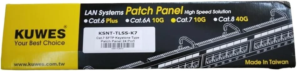پچ پنل CAT7 با ۲۴ پورت SFTP Keystone Type Loaded KUWES با پشتیبانی از 10G، شیلددار STP ۱۹ اینچی با میله پشتی جداشدنی، پچ پنل شبکه 1U برای Cat7، Cat6، Cat6A، Cat5e