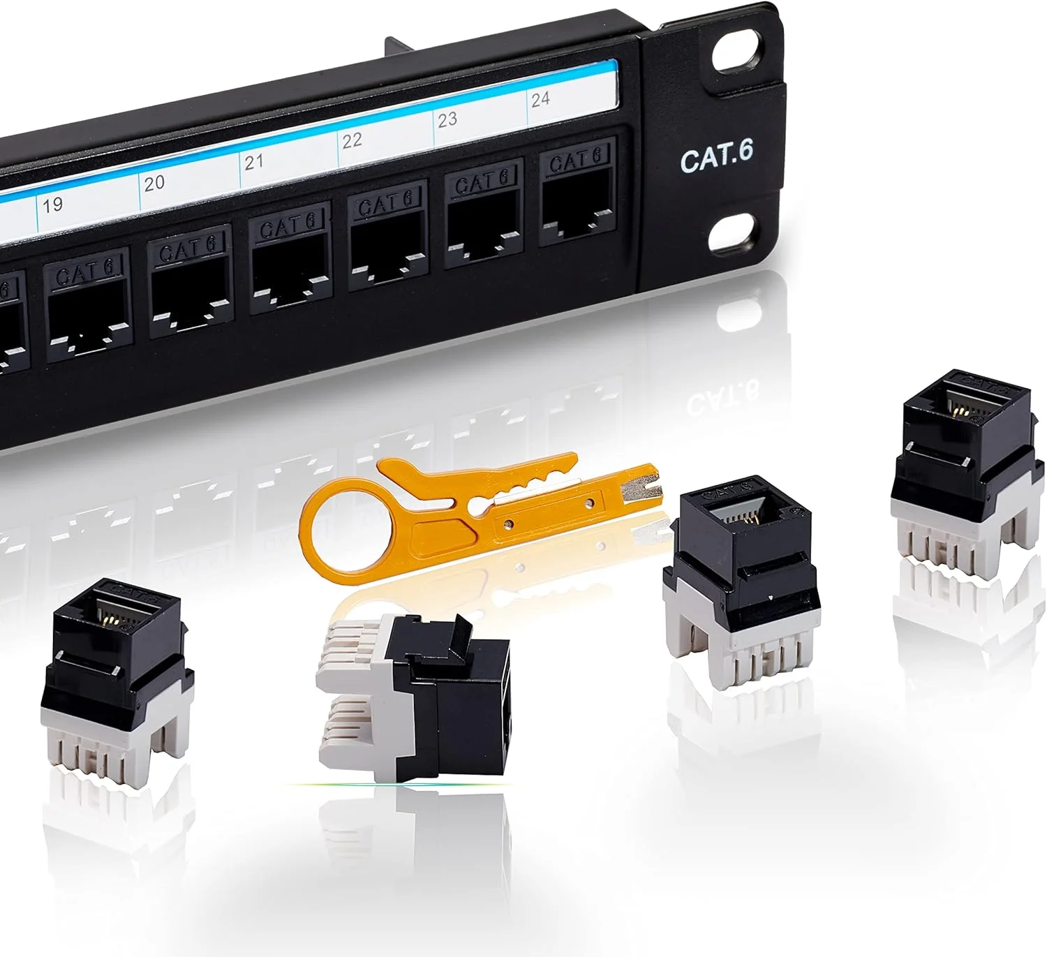 پنل پچ Cat6 لایسیمیکس 24 پورت با کیستون، پنل شبکه RJ45 19 اینچ، پنل پچ اترنت کیستون پانچ داون با میله پشتی