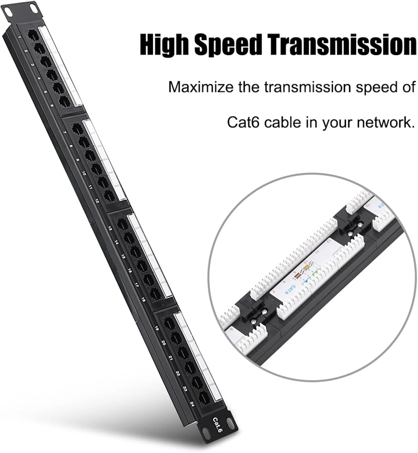 پنل پچ 24 پورت CAT6 Marhynchus، قابل نصب در رک، انتقال پرسرعت برای مدیریت کابل با قاب فلزی