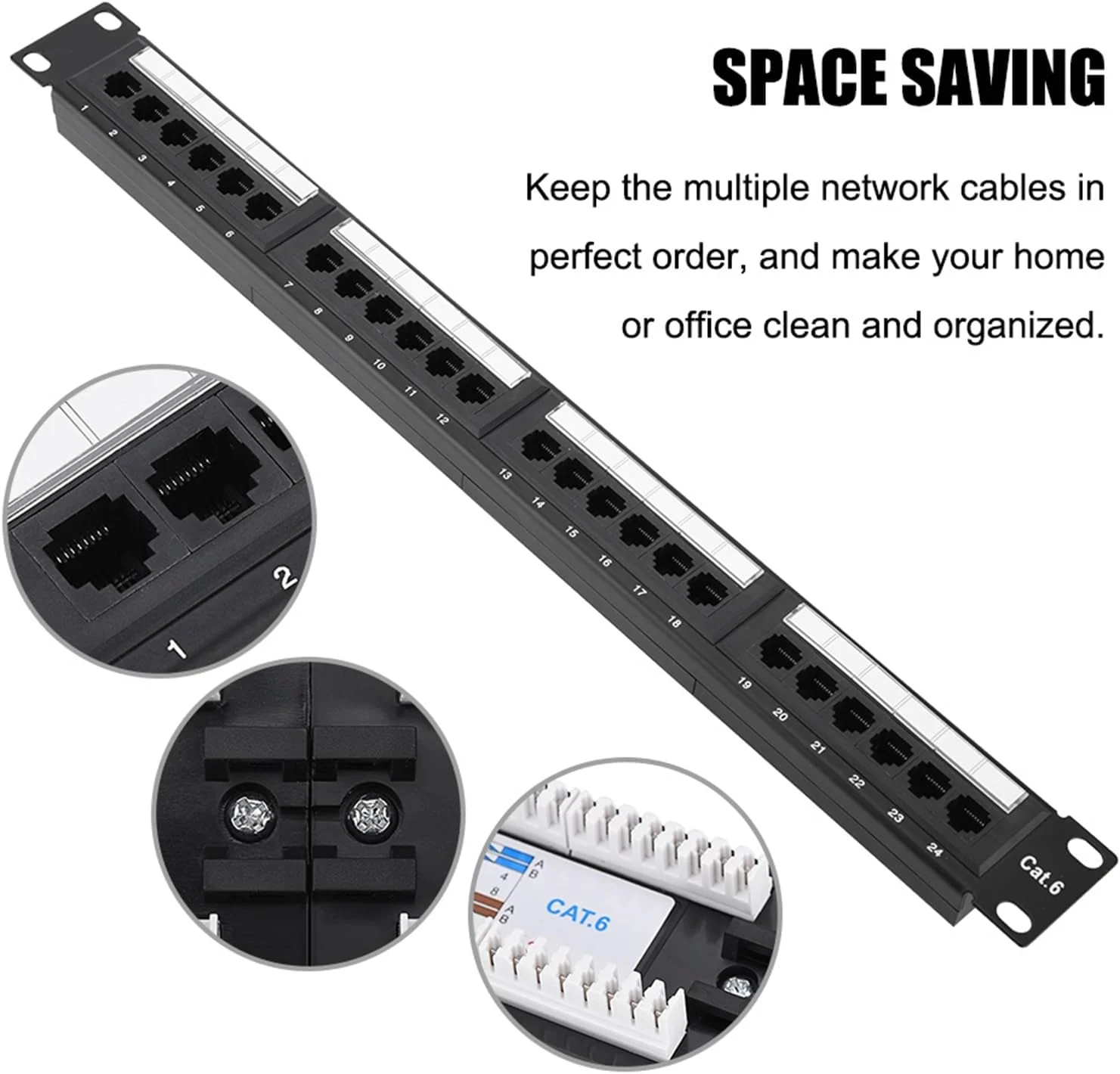 پنل پچ 24 پورت CAT6 Marhynchus، قابل نصب در رک، انتقال پرسرعت برای مدیریت کابل با قاب فلزی