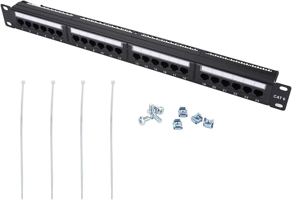 پنل پچ 24 پورت قابل نصب با فریم خط ثابت خودکار، رک کابل CAT6 با سرعت بالا برای کابل/ CAT6