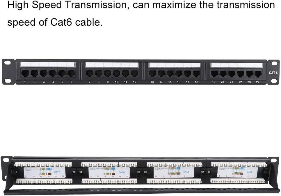 پنل پچ 24 پورت قابل نصب با فریم خط ثابت خودکار، رک کابل CAT6 با سرعت بالا برای کابل/ CAT6