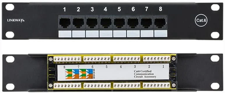 پچ پنل CAT6 هشت پورت ۱۰ اینچی 1U، قابل نصب در رک شبکه برای جعبه جریان ضعیف قاب توزیع خانگی با 8P8C