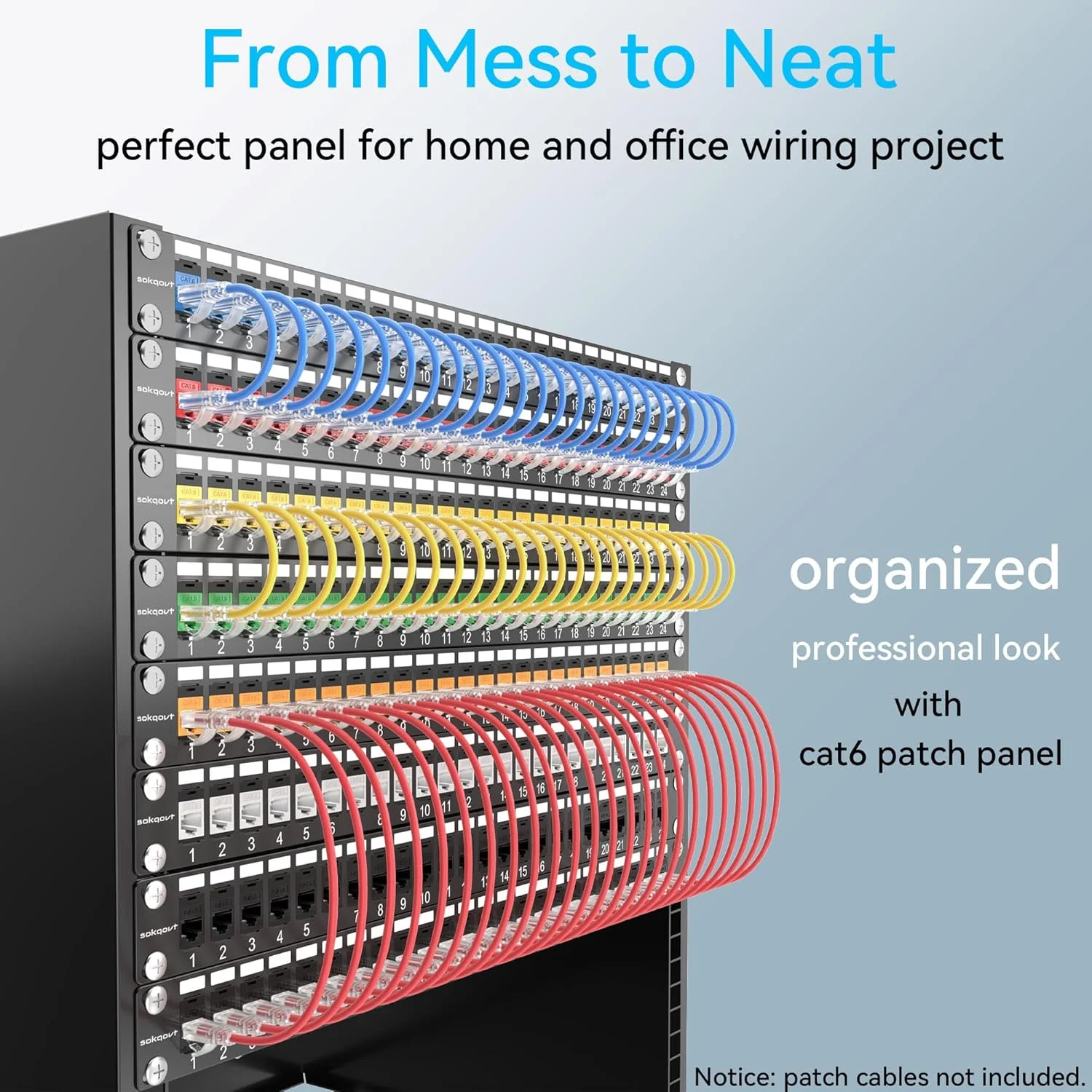 پنل پچ 24 پورت Cat6 Sokqovt با کیستون کوپلر، پنل پچ شبکه Cat6 10G بدون نیاز به پانچ، پنل اترنت 1U RJ45 صرفه جویی در زمان با میله پشتی محکم، پنل شبکه کوپلر 19 اینچی