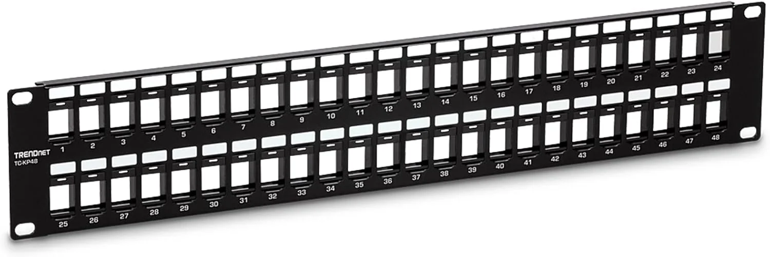پچ پنل خالی 48 پورت ترندنت، مدل TC-KP48، محفظه فلزی 2U برای نصب در رک 19 اینچی، پچ پنل شبکه، توصیه شده با جک های کیستون Cat6 مدل TC-K25C6 و TC-K50C6 (جداگانه به فروش می رسد)