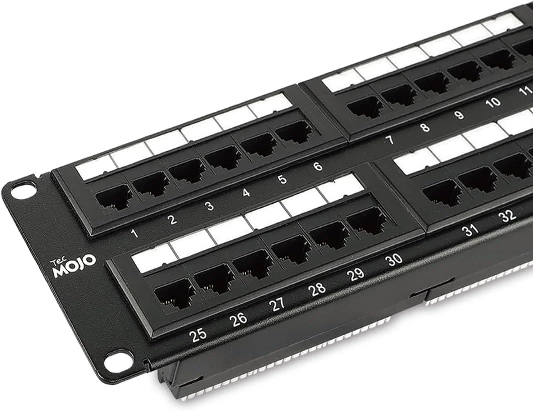 پنل پچ ۴۸ پورت Tecmojo، پنل پچ 2U، پنل پچ Cat6، پنل پچ شبکه برای سوییچ شبکه، پنل پچ برای رک های سرور 19 اینچی، پشتیبانی از 10G، نصب روی رک یا نصب دیواری دارای گواهینامه UL