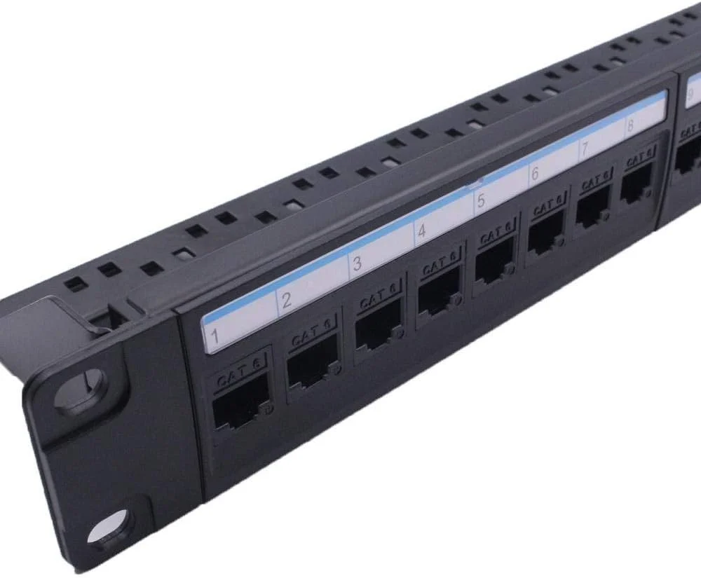 TMKJZL گیره های سوسماری 19 اینچی 1U رک کابینت عبوری 24 پورت CAT6 پچ پنل RJ45 تستر کابل شبکه Keystone Jack قاب توزیع ماژولار برای نصب آسان