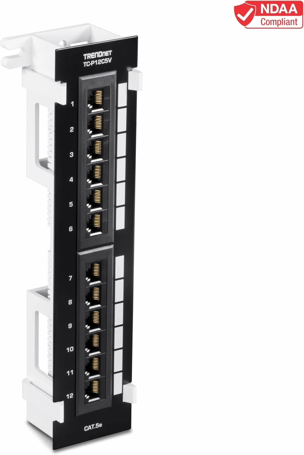 پنل پچ 12 پورت Cat5e بدون شیلد TRENDnet، نصب دیواری، شامل براکت 89D، نصب عمودی یا افقی، سازگار با کابل کشی Cat5e و Cat6 RJ45، مشکی، TC-P12C5V