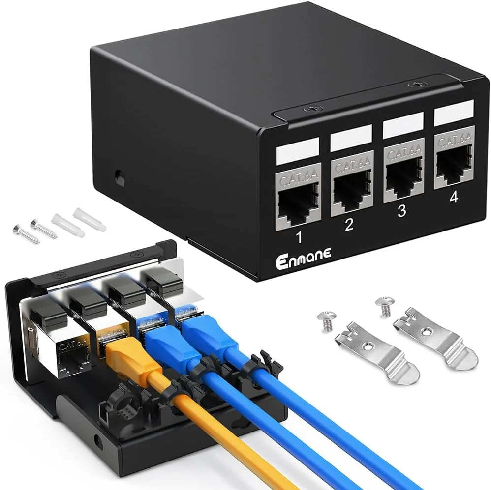 پنل پچ 4 پورت CAT6A با کیستون (دارای لیست EC) پنل پچ شبکه محافظت شده برای خانه/دفتر (1U 4 پورت، CAT6A)