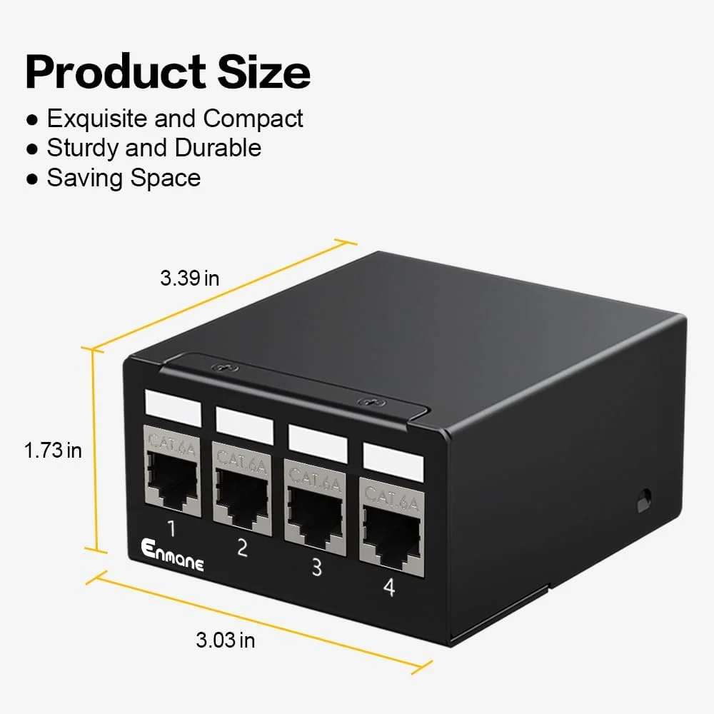 پنل پچ 4 پورت CAT6A با کیستون (دارای لیست EC) پنل پچ شبکه محافظت شده برای خانه/دفتر (1U 4 پورت، CAT6A) پنل پچ 4 پورت CAT6A با کیستون (دارای لیست EC) پنل پچ شبکه محافظت شده برای خانه/دفتر (1U 4 پورت، CAT6A)