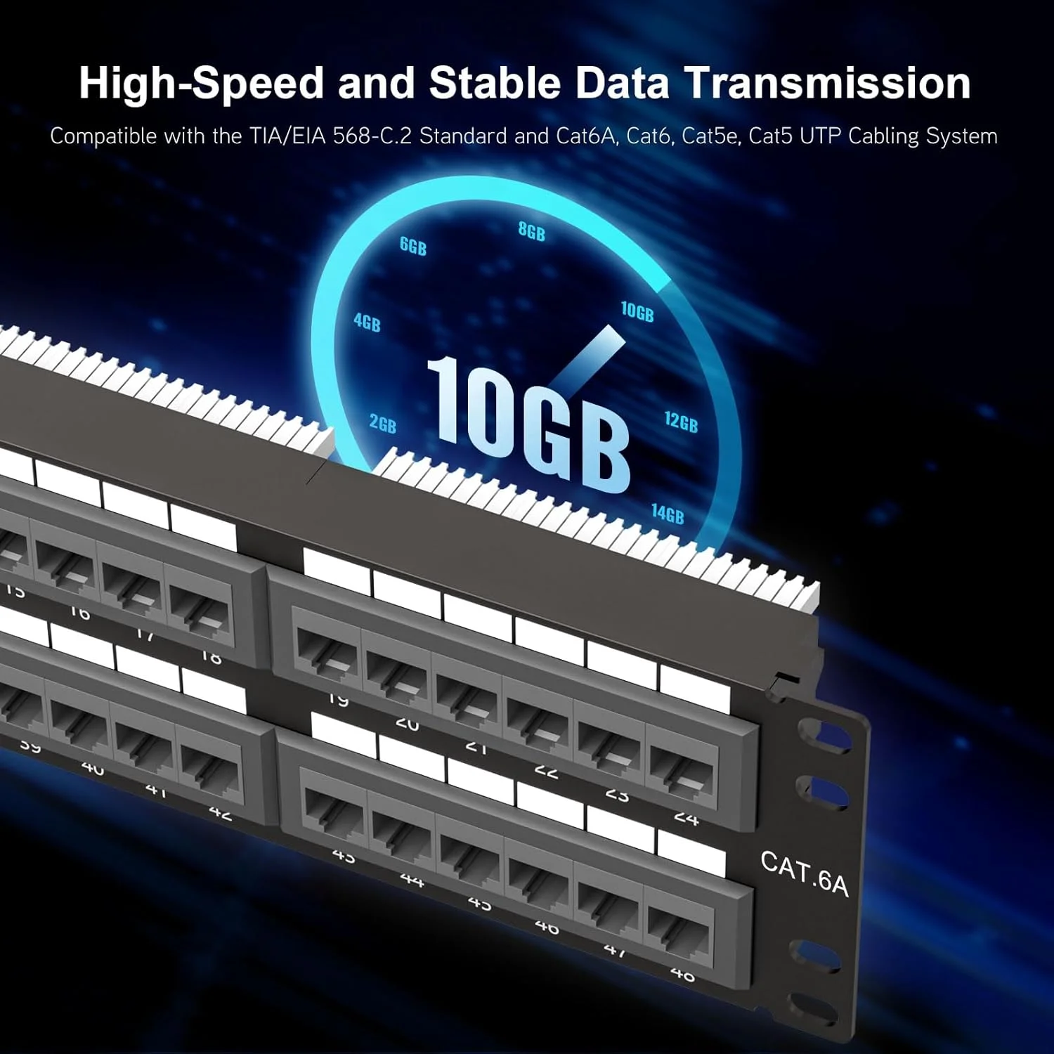 پچ پنل ۴۸ پورت iwillink با استاندارد UL، پچ پنل شبکه Cat6A، پچ پنل RJ45 UTP ۱۹ اینچی، سازگار با نصب در رک یا روی دیوار، مناسب برای کابل کشی Cat 6A، Cat 6، Cat 5e، Cat 5 مدل Tom-48Cat6a