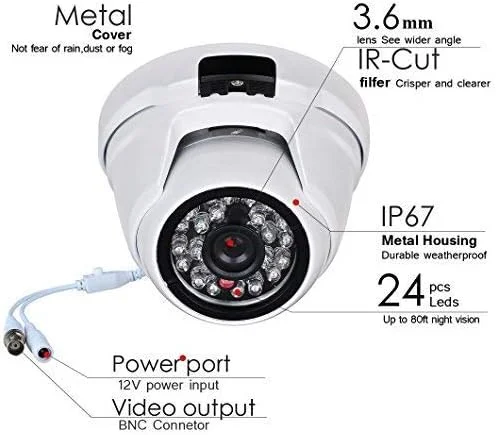 دوربین دام فلزی 2.4 مگاپیکسلی (HD-TVI/AHD/CVI/آنالوگ) 4 در 1 1080P CMOS مناسب فضای باز، دوربین آنالوگ دید در شب IR، دوربین دام ضد خرابکاری برای نظارت تصویری منزل