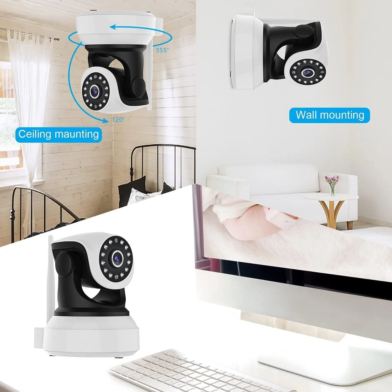 دوربین مداربسته وایرلس HD با دید در شب/صدای دو طرفه/چرخش افقی و عمودی/وای فای داخلی مناسب منزل، نظارت بر حیوانات خانگی و کودک/مانیتورینگ از راه دور با اپلیکیشن موبایل دوربین مداربسته وایرلس HD با دید در شب/صدای دو طرفه/چرخش افقی و عمودی/وای فای داخلی مناسب منزل، نظارت بر حیوانات خانگی و کودک/مانیتورینگ از راه دور با اپلیکیشن موبایل