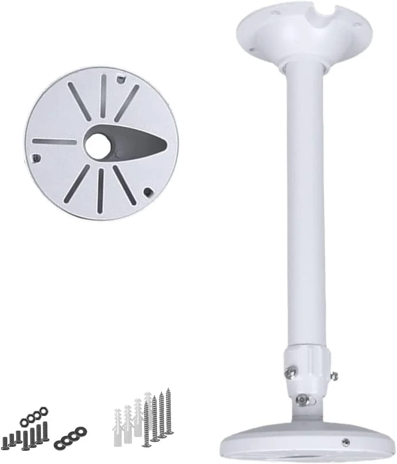 پایه سقفی گنبدی سفید رنگ با میله قابل افزایش طول برای دوربین های مداربسته تحت شبکه، (30 تا 60 سانتی متر) پایه نصب قابل تنظیم برای سیستم دوربین مداربسته امنیتی، پوشش رنگ پودری فلزی جامد