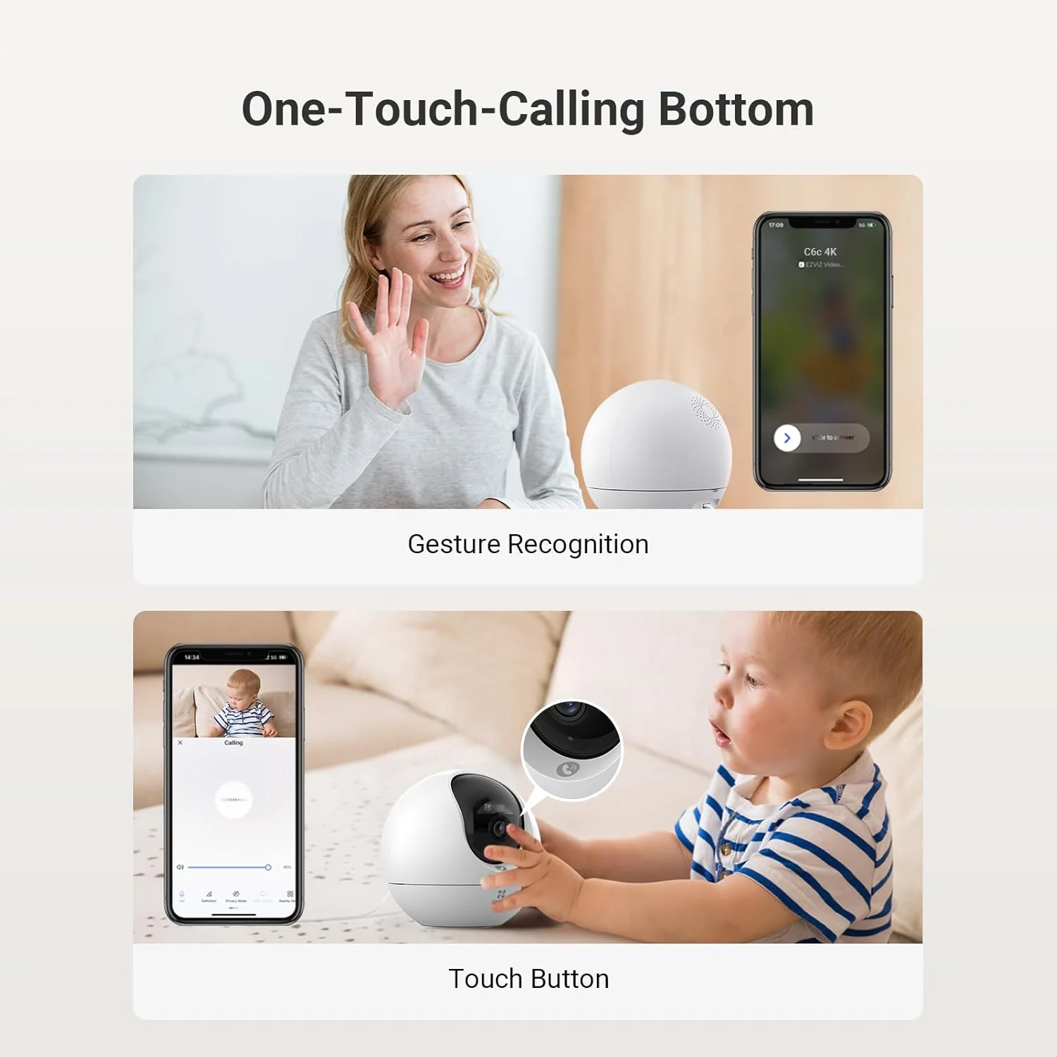 دوربین خانگی EZVIZ C6c 4K، دوربین وای فای داخلی با دکمه تماس، تشخیص هوشمند انسان و حیوان خانگی، دید در شب رنگی هوشمند، ردیابی خودکار، تماس دو طرفه، وای فای 6 دو بانده، پشتیبانی از حافظه 512 گیگابایتی دوربین خانگی EZVIZ C6c 4K، دوربین وای فای داخلی با دکمه تماس، تشخیص هوشمند انسان و حیوان خانگی، دید در شب رنگی هوشمند، ردیابی خودکار، تماس دو طرفه، وای فای 6 دو بانده، پشتیبانی از حافظه 512 گیگابایتی