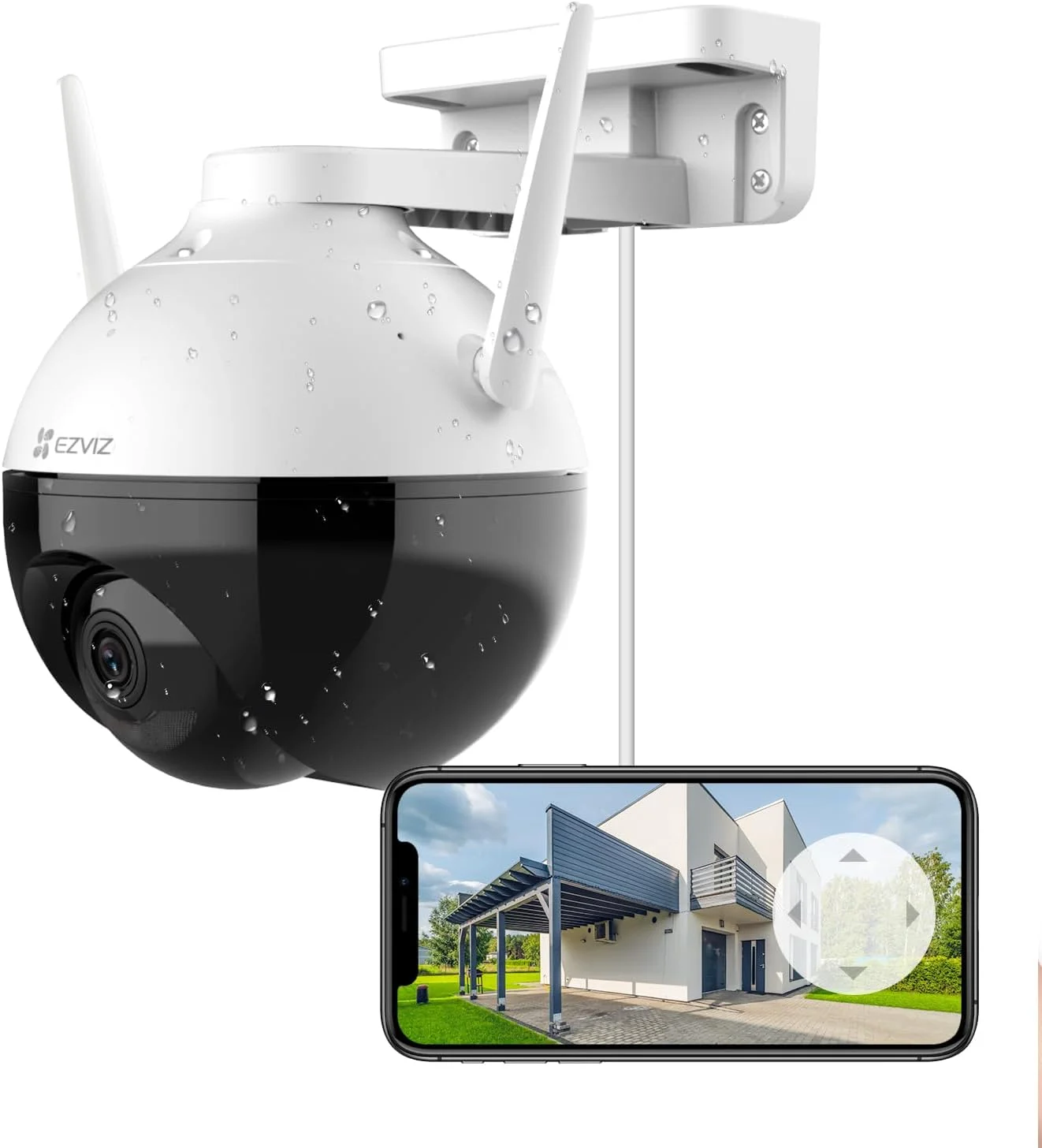 دوربین امنیتی EZVIZ C8C، دوربین نظارتی PT بیرونی 1080p WiFi با پوشش دید 360 درجه، دید در شب رنگی، ضد آب IP65، تشخیص حرکت، ضبط صدا، پشتیبانی از کارت SD 256 گیگابایتی