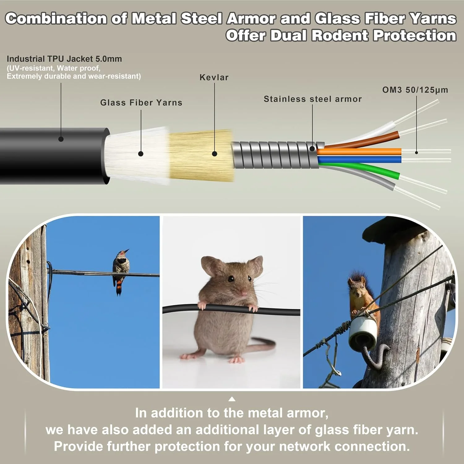 کابل فیبر نوری زره دار صنعتی 30 متری 6 هسته ای OM3 مالتی مود LC به LC با روکش TPU مناسب فضای باز، کابل فیبر نوری دفن مستقیم 6 رشته ای، فیبرهای نوری 10 گیگابیتی داپلکس 50/125um MMF LC-LC 6 کابل فیبر نوری زره دار صنعتی 30 متری 6 هسته ای OM3 مالتی مود LC به LC با روکش TPU مناسب فضای باز، کابل فیبر نوری دفن مستقیم 6 رشته ای، فیبرهای نوری 10 گیگابیتی داپلکس 50/125um MMF LC-LC 6