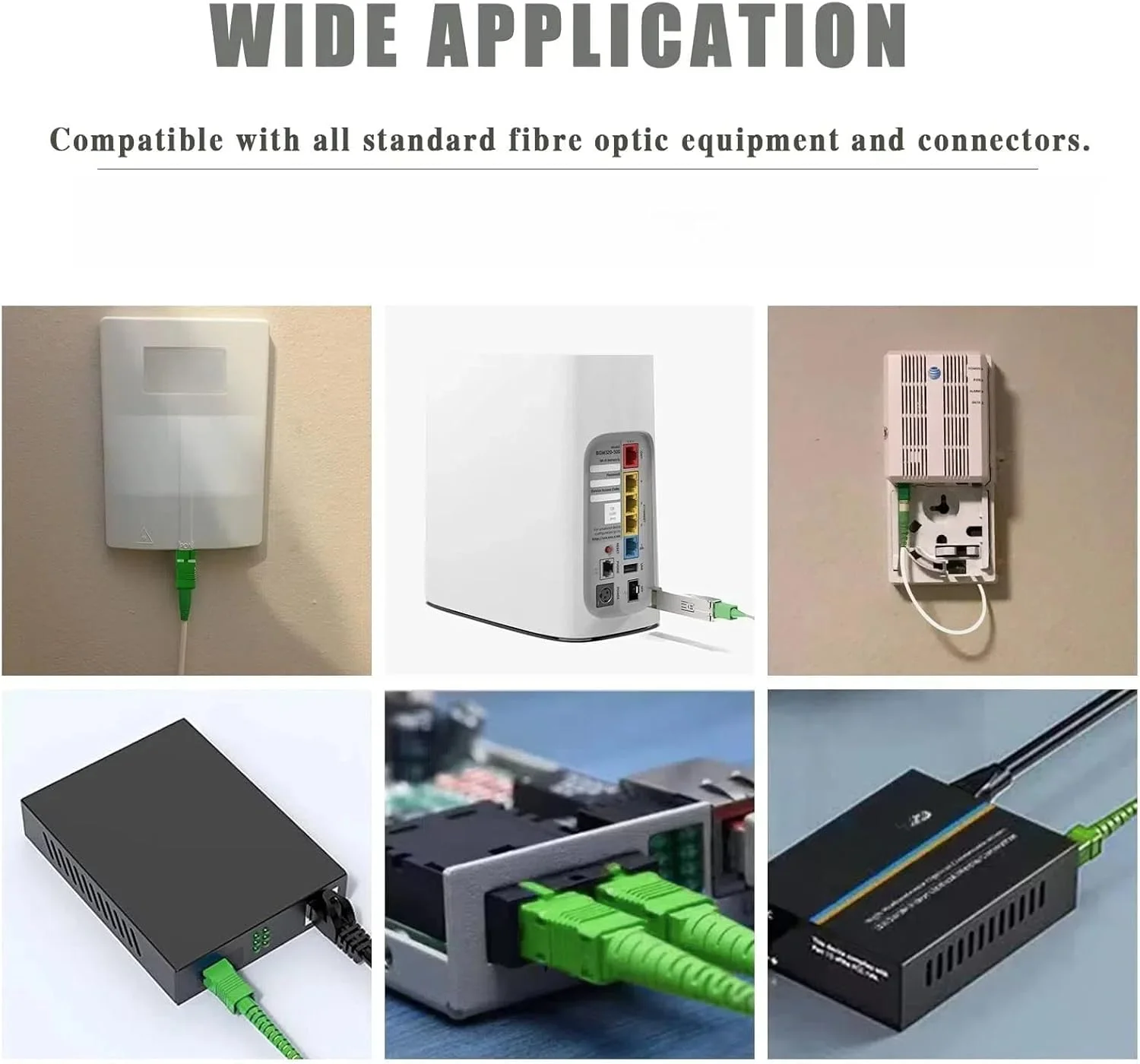 کابل فیبر نوری THE WHITE SHOP، کابل فیبر نوری SC/APC به SC/APC، کابل اینترنت فیبر نوری، کابل پچ محافظت شده تک حالته، SIMPLEX - 9/125um - سازگار با OS1/OS2، LSZH سفید (1 متری)