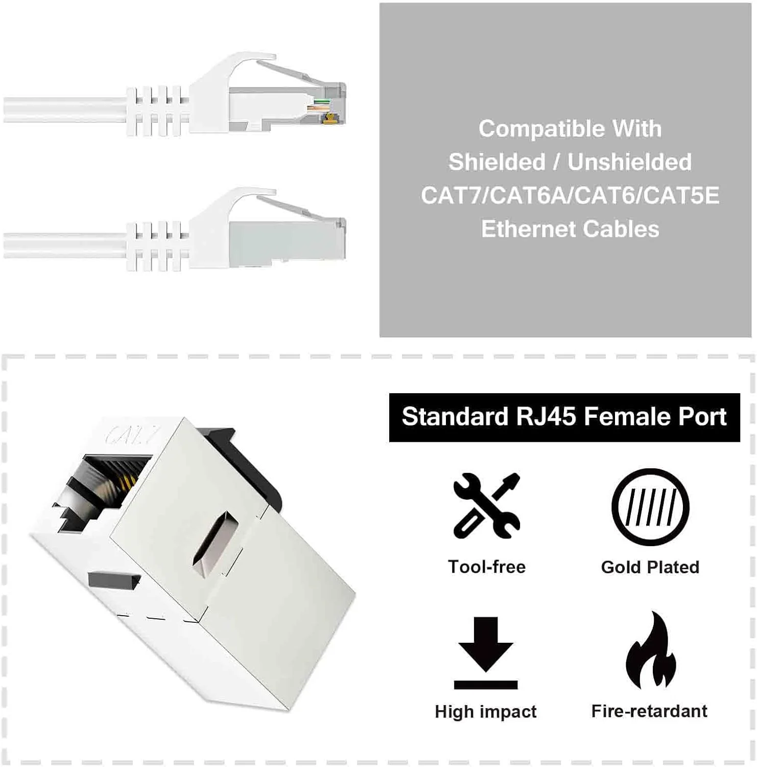 کوپلر CAT7 RJ45 کیستون شیلددار NALACAL، بسته 10 عددی، کوپلر اترنت، جک کیستون مادگی به مادگی، اینسرت کیستون STP برای کابل Cat7/Cat6a/Cat6/Cat5e (بسته 10 عددی)