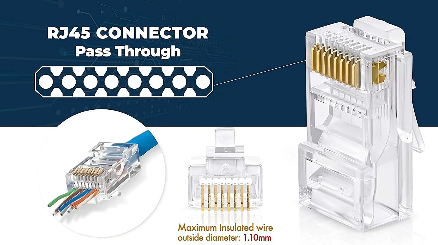 مجموعه DKURVE® – 2 قلم: کانکتورهای عبوری RJ45 Cat6، بسته 100 عددی + جک های کیستون RJ45 Cat6 / 5e، بسته 20 عددی - سفید