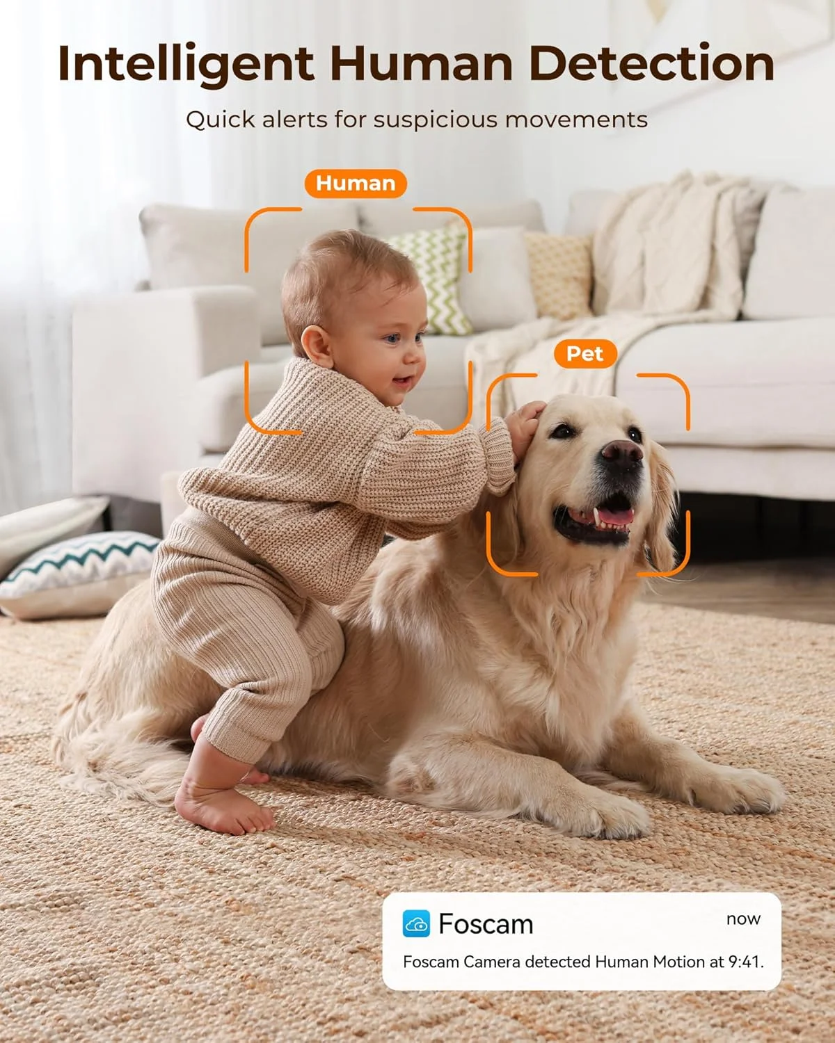 دوربین امنیتی وای فای 2.4/5 گیگاهرتز Foscam، دوربین IP داخلی 4 مگاپیکسلی (2K) با تشخیص انسان و تشخیص حرکت، دید در شب 10 متری، صدای دو طرفه، چرخش/شیب، سرویس ابری شامل، مشکی