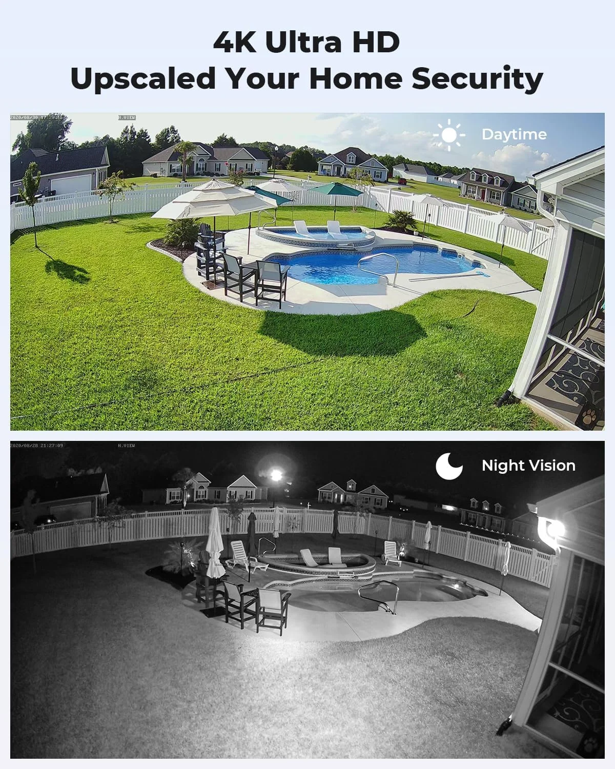 کیت سیستم دوربین مداربسته خانگی 4K اچ.ویو، 6 عدد دوربین دام IP Poe با کیفیت 8 مگاپیکسل برای سیستم امنیتی خانه، مناسب فضای داخلی و خارجی، ضد آب و هوا، ضبط صدا و تصویر با دستگاه NVR هشت کاناله 4K و هارد دیسک 4 ترابایتی