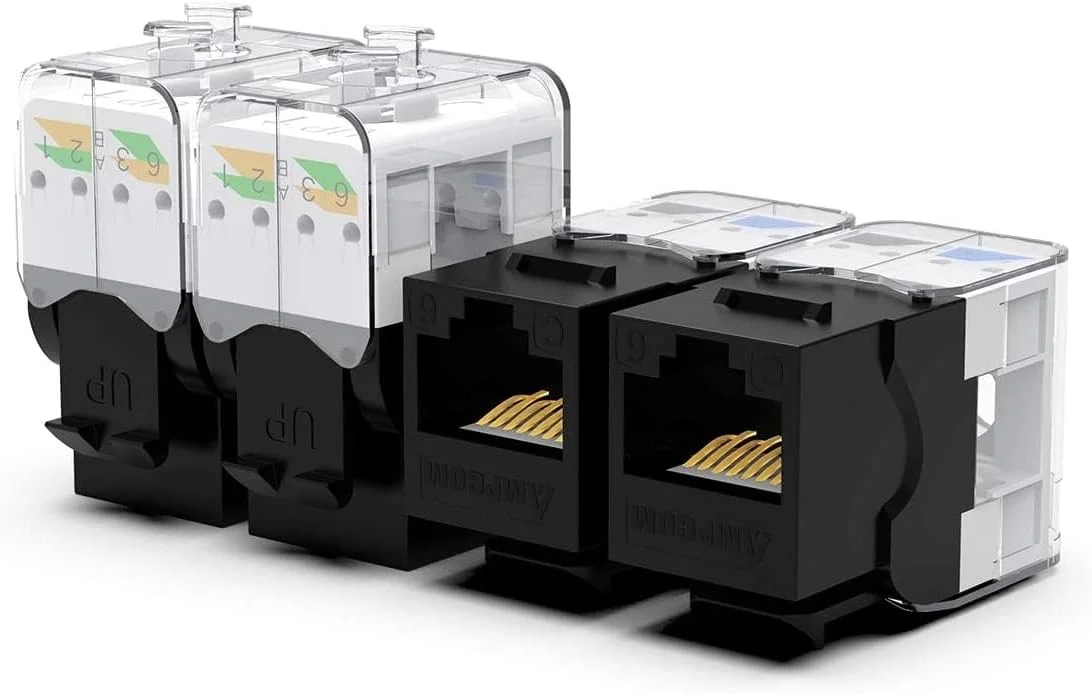 AMPCOM CAT6 کیستون جک RJ45 UTP بدون نیاز به ابزار، کوپلر ماژول 12 عددی مشکی