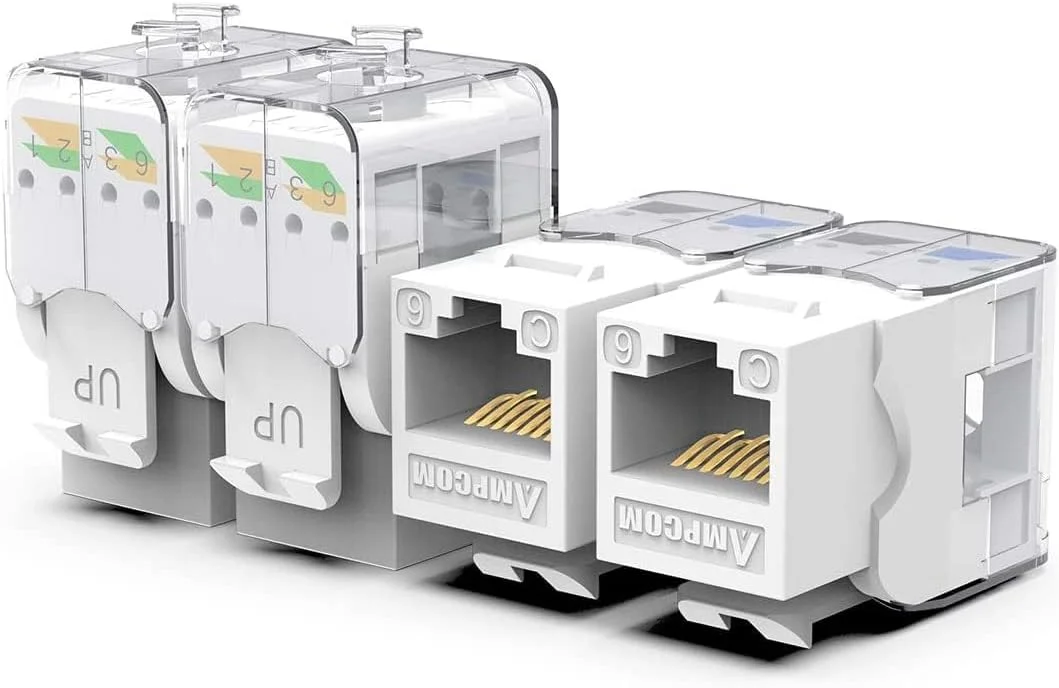 AMPCOM CAT6 کیستون جک RJ45 UTP بدون نیاز به ابزار، کوپلر ماژول 12 عددی سفید