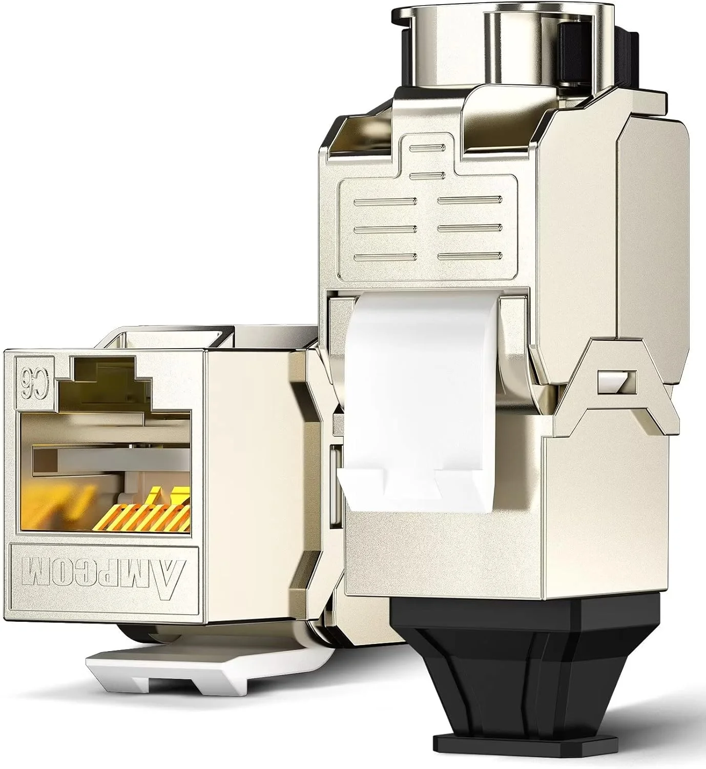 کانکتور کیستون AMPCOM CAT6 با طراحی بست کمربندی جغجغه ای، کانکتور RJ45 آلیاژ روی محافظ دار 10 گیگابیت بر ثانیه 600 مگاهرتز، بسته 2 عددی