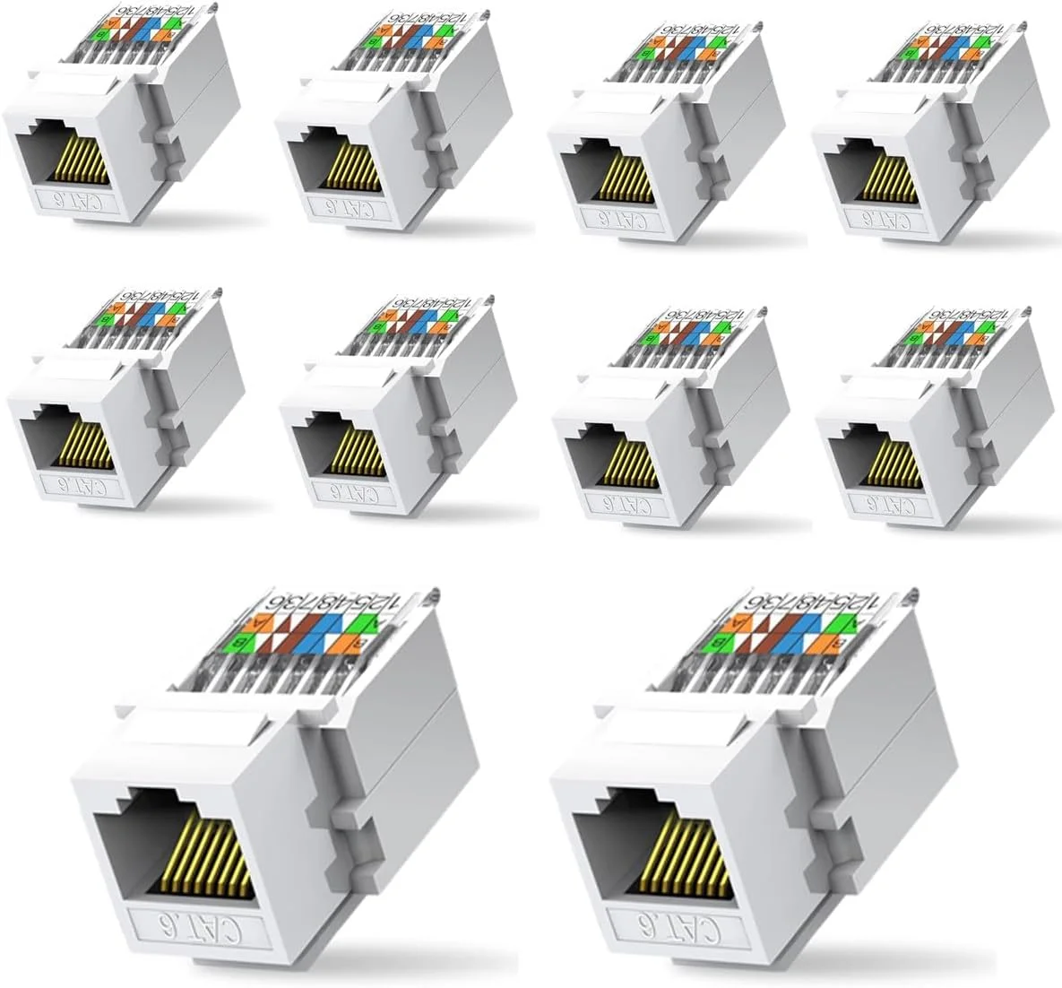اتصالگر مادگی Cat6 RJ45 بدون نیاز به ابزار پانچ، مناسب برای کیستون (غیر قابل استفاده در پچ پنل) - بسته 10 عددی، سفید