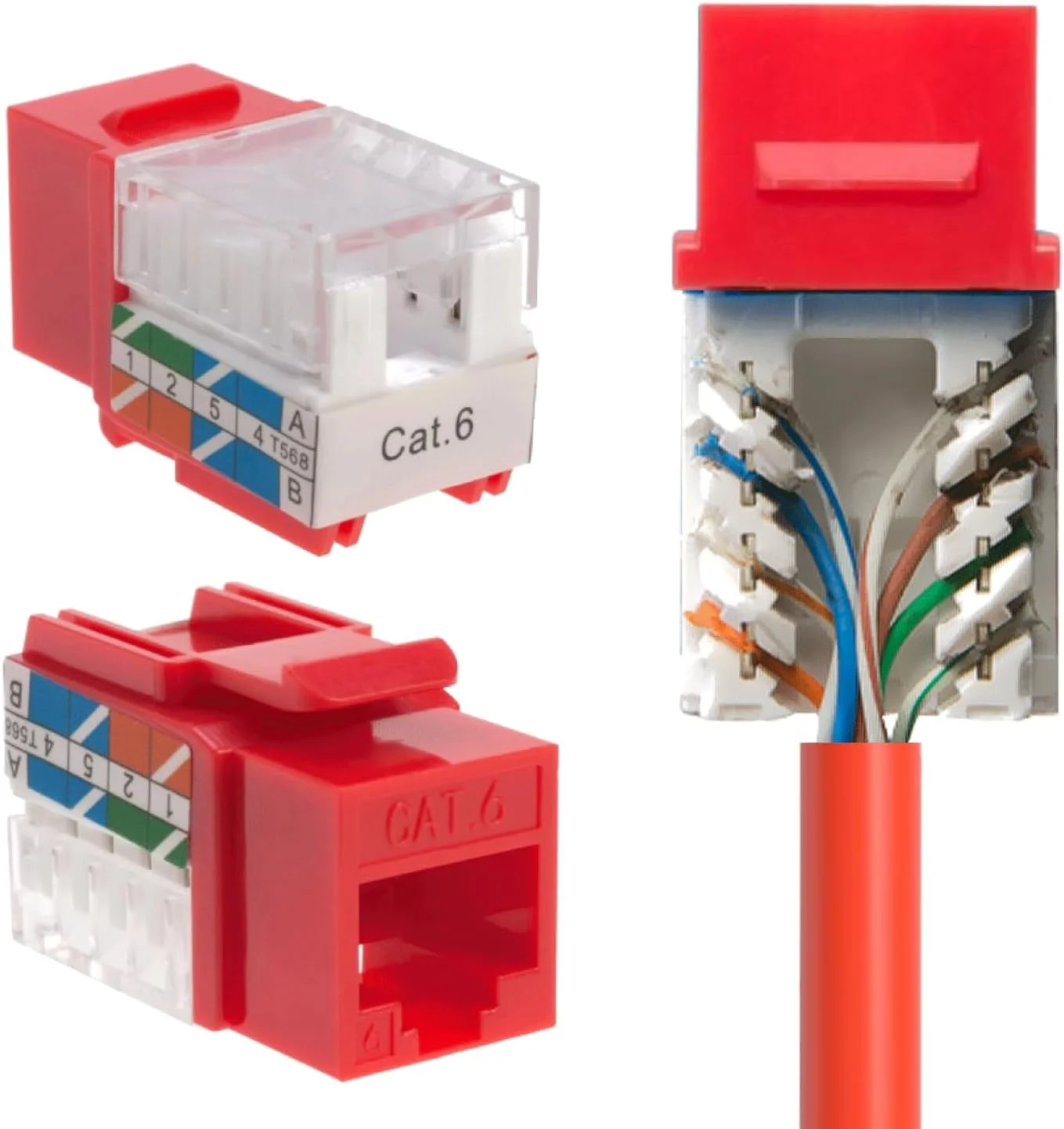 اتصال دهنده کیستون Cat6 RJ45 برای نصب شبکه، رنگ قرمز (5 عدد)
