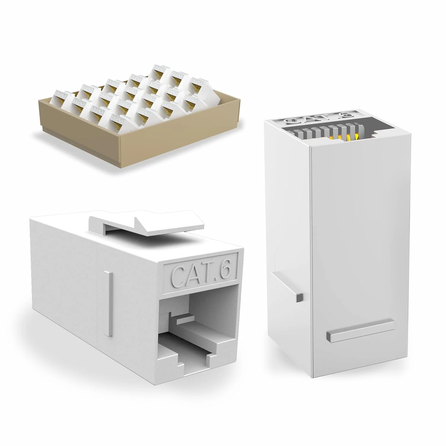 کوپلر کیستون Cat6 RJ45 CableGeeker (بسته 25 عددی)، مادگی به مادگی Cat 6، درج کوپلر کیستون UTP Inline برای صفحه دیواری و پچ پنل، سفید