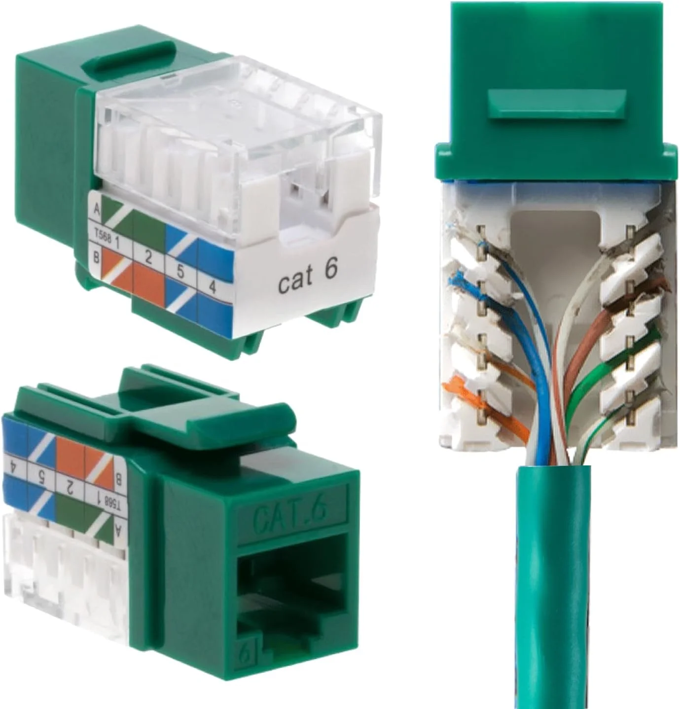 اتصال دهنده مادگی کیستون Cat6 RJ45 پانچ-دان شبکه، سبز (10 عدد)