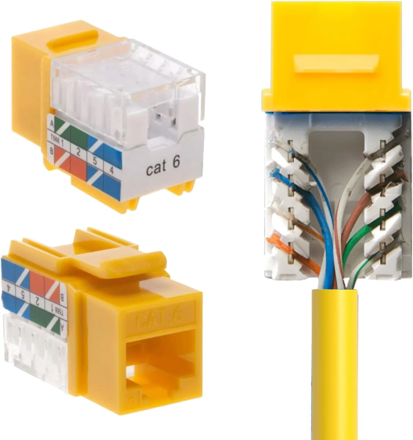 اتصال دهنده مادگی Cat6 RJ45 Keystone Jack Punch-Down Network زرد - انتخاب سایز (بسته 1 عددی)