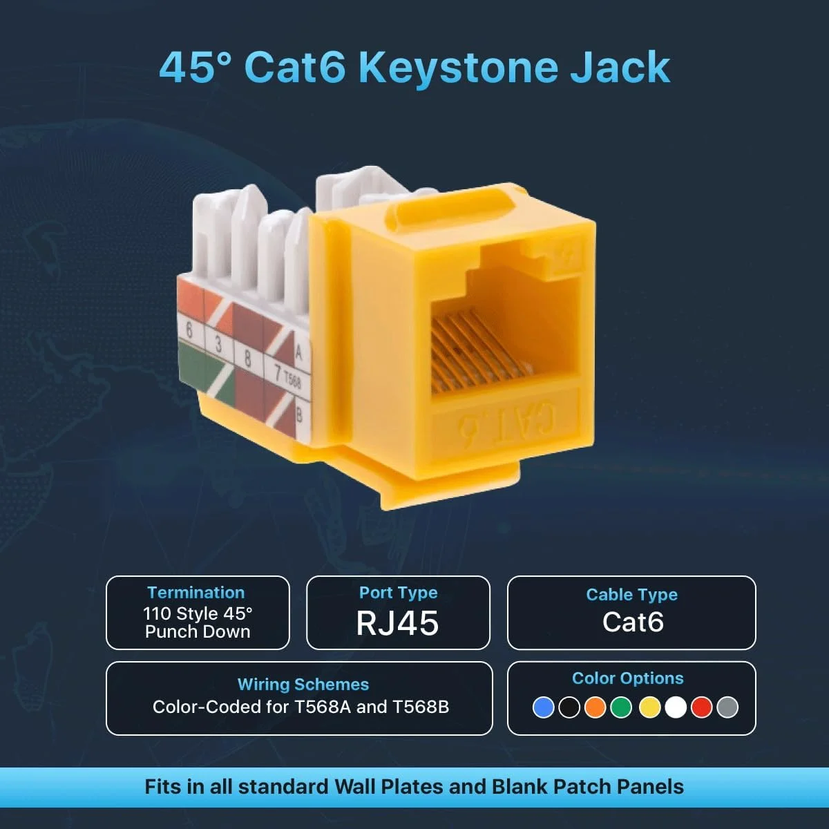 اتصال دهنده مادگی Cat6 RJ45 Keystone Jack Punch-Down Network زرد - انتخاب سایز (بسته 1 عددی)